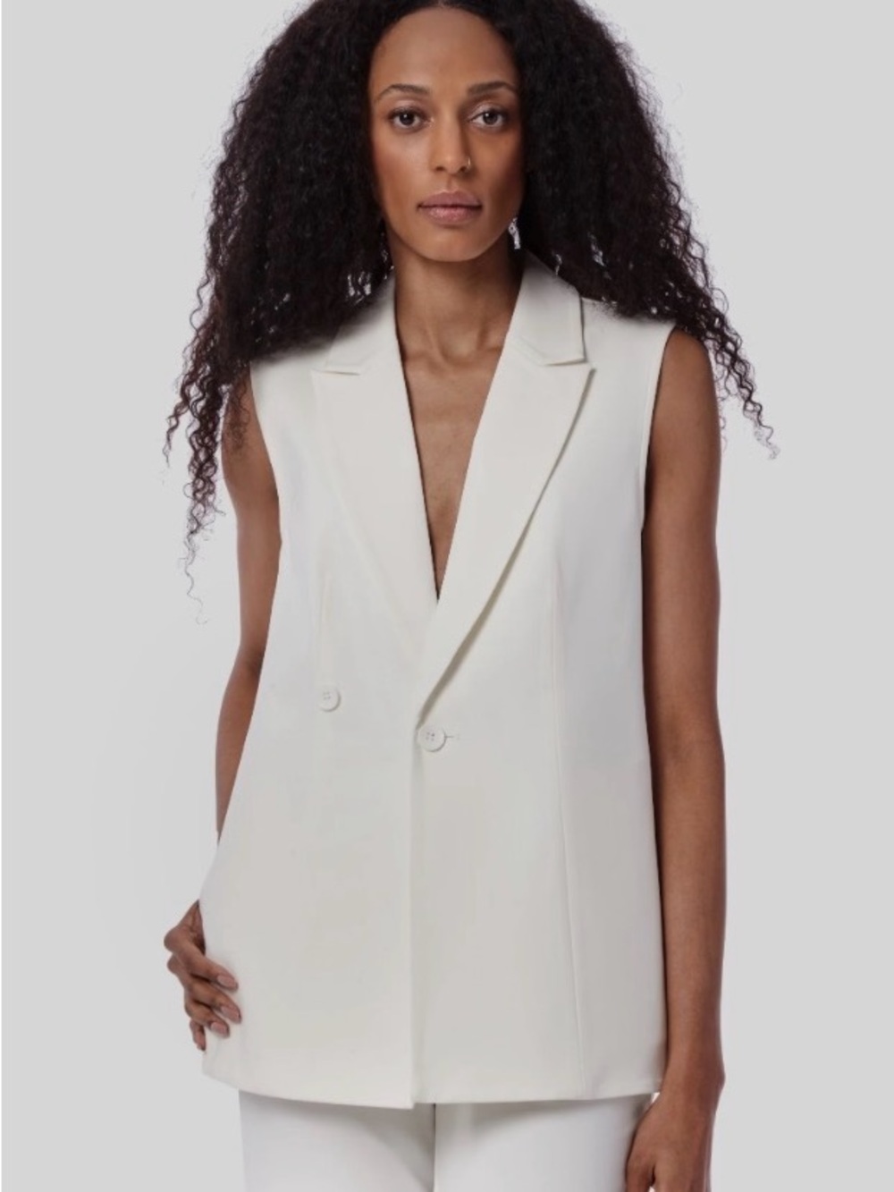 Capsule 121 Sleeveless Double-Breasted Cream Vest with Pockets